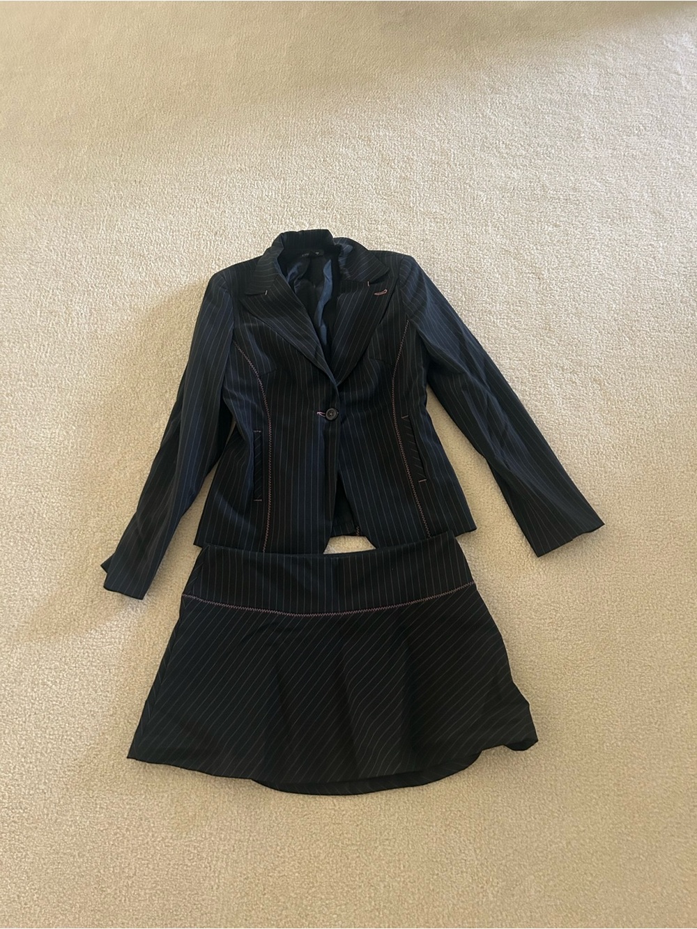 bebe Navy Pinstripe Blazer and Skirt Set